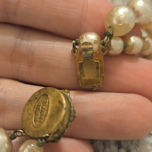 Vtg Signed 40s 50s Miriam Haskell Baroque Pearl Multi Strand Necklace, 14" - Picture 14 of 16